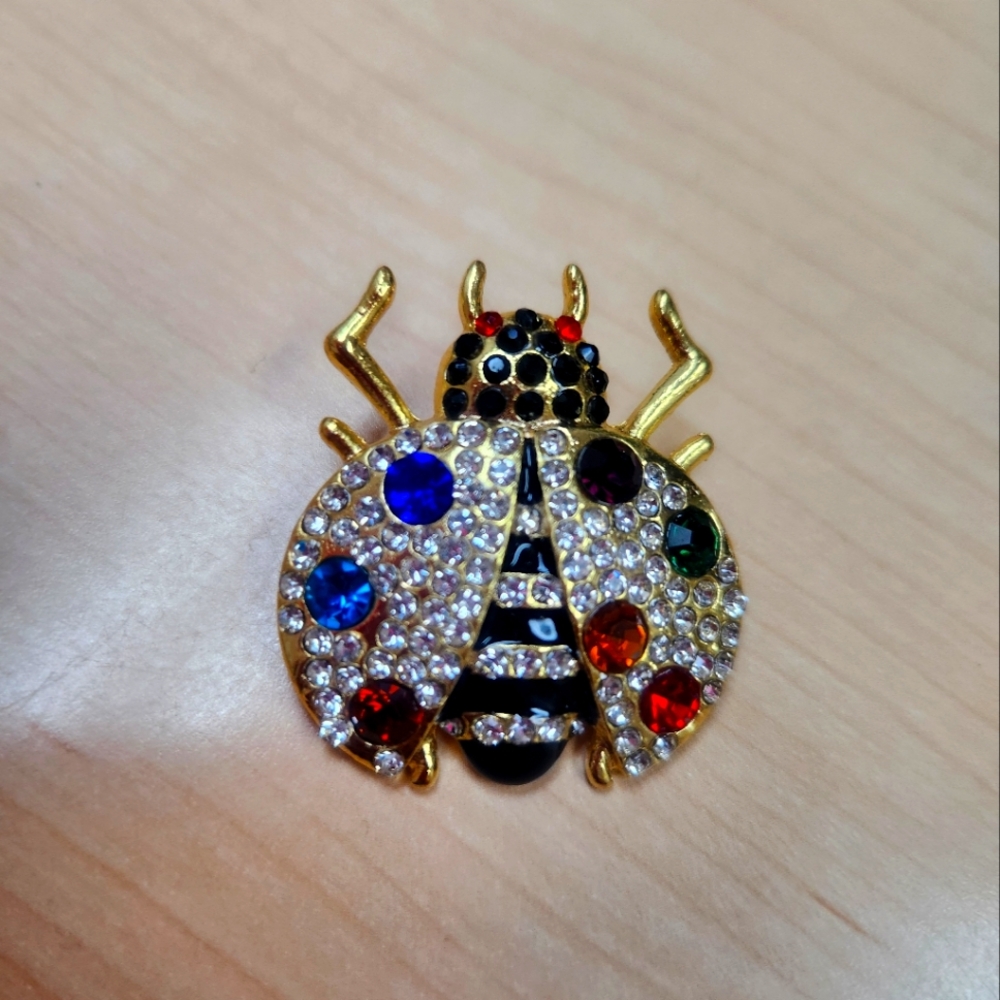 Colorful Rhinestone Ladybug Brooch